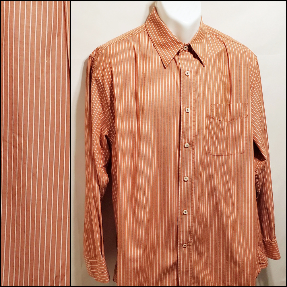 Denver Hayes Orange Striped Cotton 1 Pocket Shirt